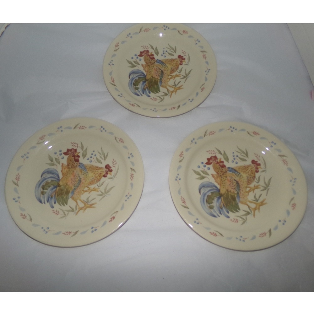 Corelle Country Morning Bread and Butter Plates Set of 3 ~Roosters